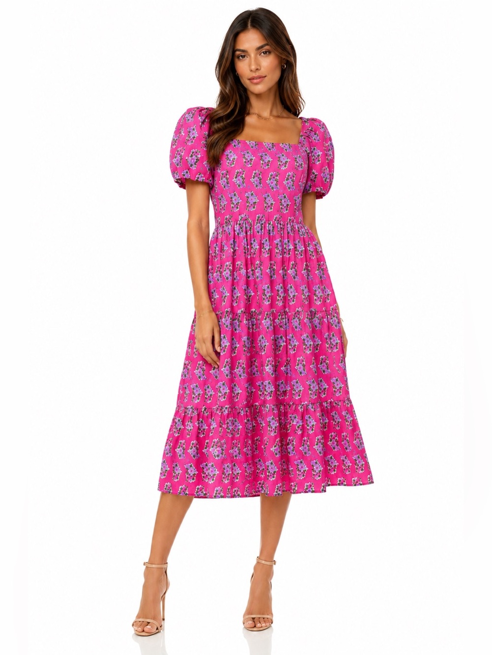 J Crew Floral Pink Puff Sleeve Dress